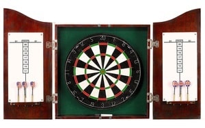 Hathaway Centerpoint Solid Wood Dartboard and Cabinet Set, Dark Cherry Finish