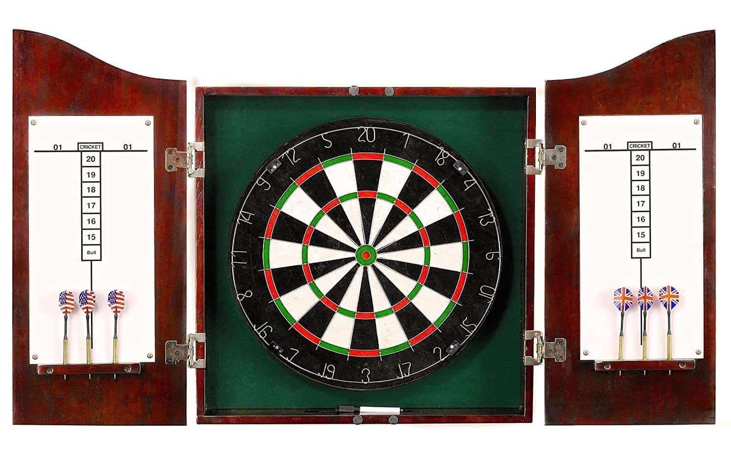 Hathaway Centerpoint Solid Wood Dartboard and Cabinet Set, Dark Cherry Finish