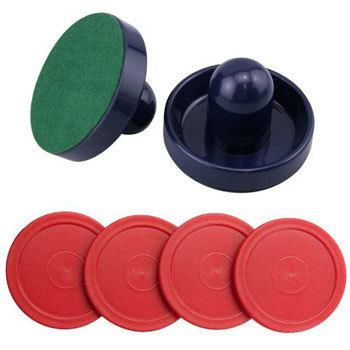 Set of Two Blue Air Hockey Pushers and Four Red Air Hockey Pucks Model